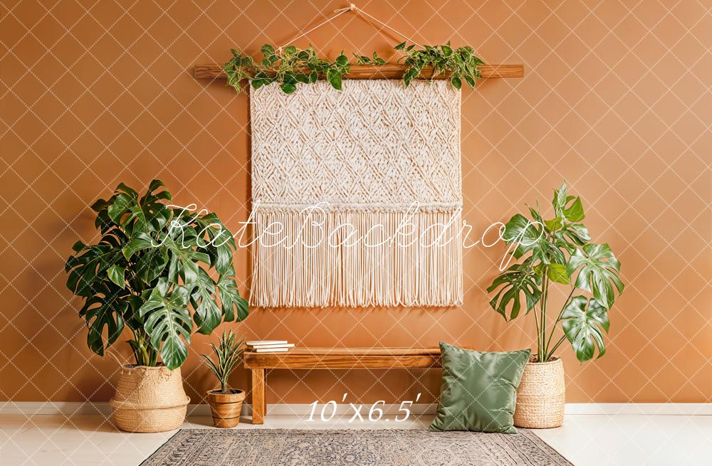 Kate Boho Macrame Wall Hanging and Green Plants Backdrop Designed by Emetselch