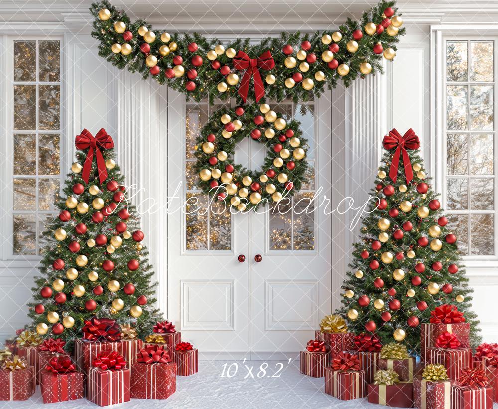 Kate Christmas Tree Gift Front Door Garland White Backdrop Designed by Mini MakeBelieve