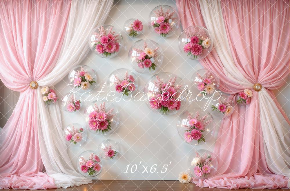 Kate Mother's Day Pink Drapes Flower Bubble Wall Printed Backdrop Designed by Mini MakeBelieve