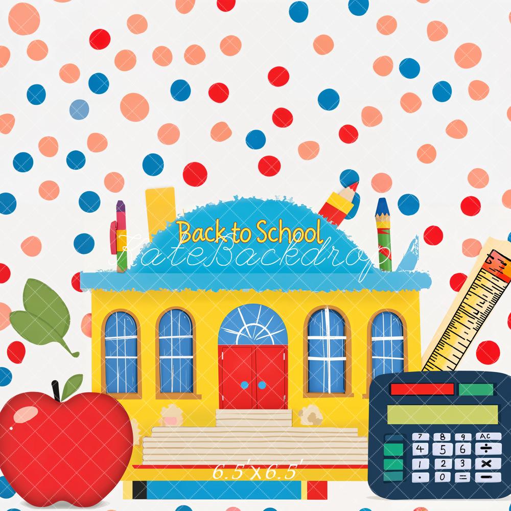 Kate Back to School House Apple Calculator Printed Backdrop Designed by Emetselch