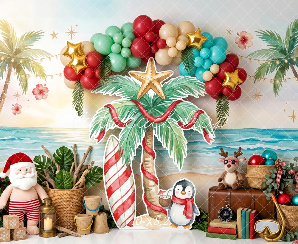 Kate Christmas Australian Tropical Beach Santa Balloon Arch Printed Backdrop Designed by Patty Roberts