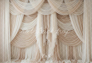 Kate Beige Layered Draped Curtains Printed Backdrop Designed by Mini MakeBelieve