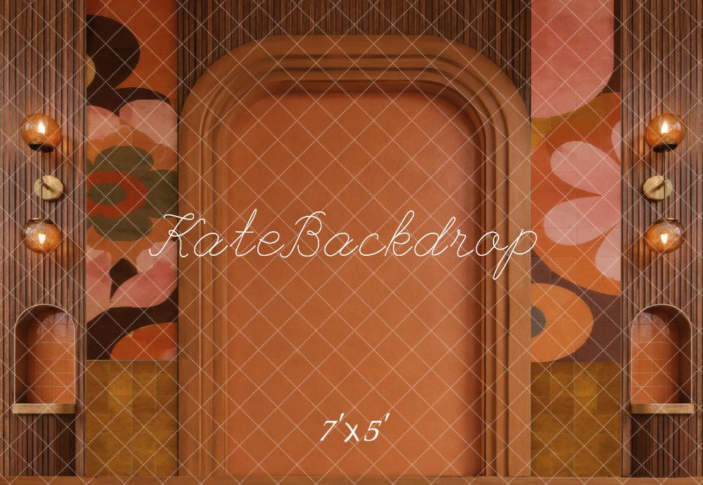 Kate Retro Terracotta Arch Floral Wall Printed Backdrop Designed by Vertigo Productions