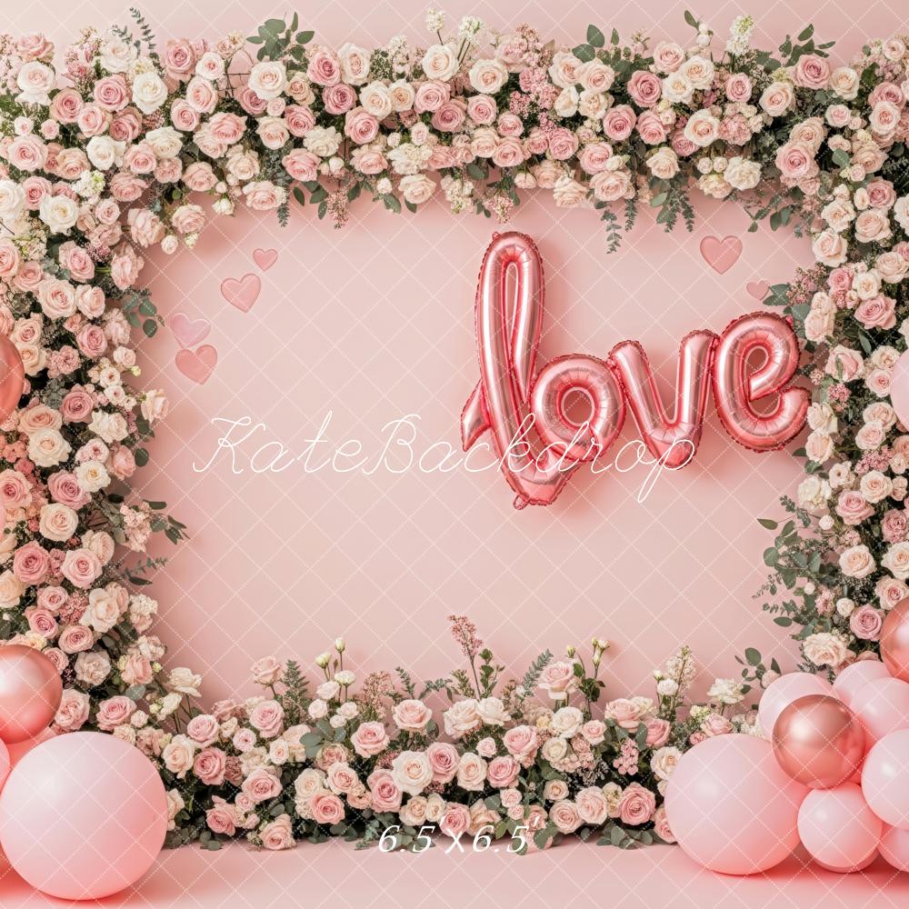 Kate Valentines Day Flower Arch Pink Balloons Love Backdrop Designed by Patty Roberts