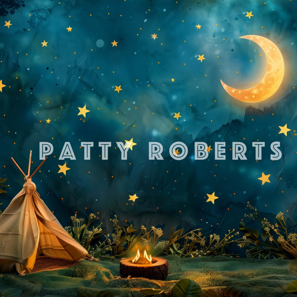 Fondo de Camping de Fogata en la Noche en el Bosque Diseñado por Patty Robert