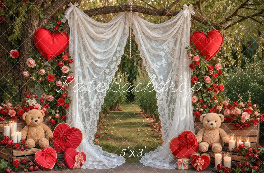 Kate Valentine's Day Rose Heart Lace Branch Arch Printed Backdrop Designed by Mini MakeBelieve