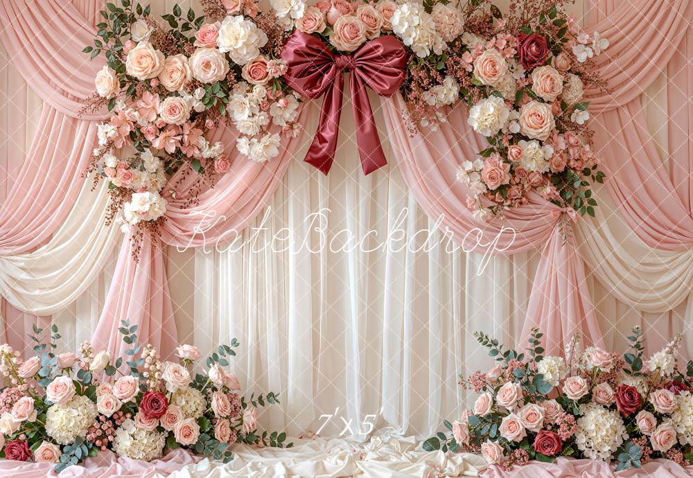 Kate Mother's Day Flower Arch Pink Drapes Roses Bow Backdrop Designed by Emetselch