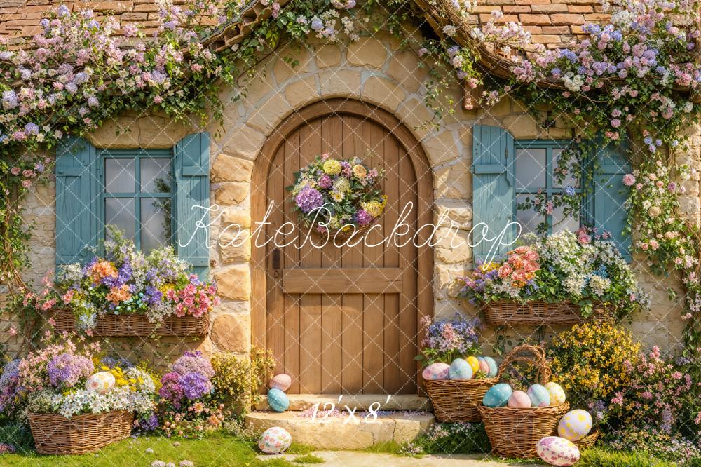 Kate Easter Bunny Floral Cottage Door Printed Backdrop Designed by Emetselch