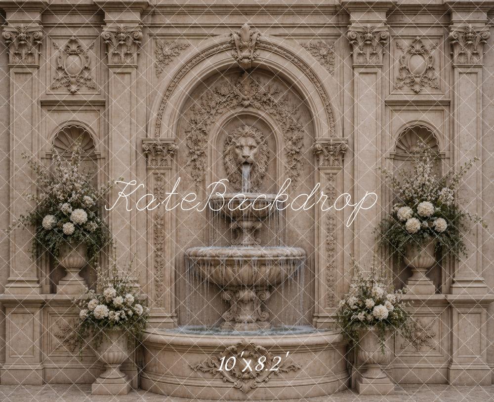 Kate Vintage Stone Fountain Floral Columns Printed Backdrop Designed by Vertigo Productions