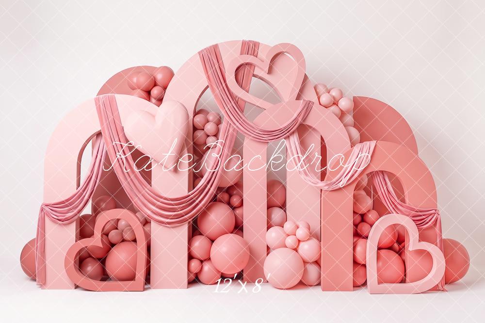 Kate Valentine's Day Pink Heart Balloon Drapery Printed Backdrop Designed by Angela Miller