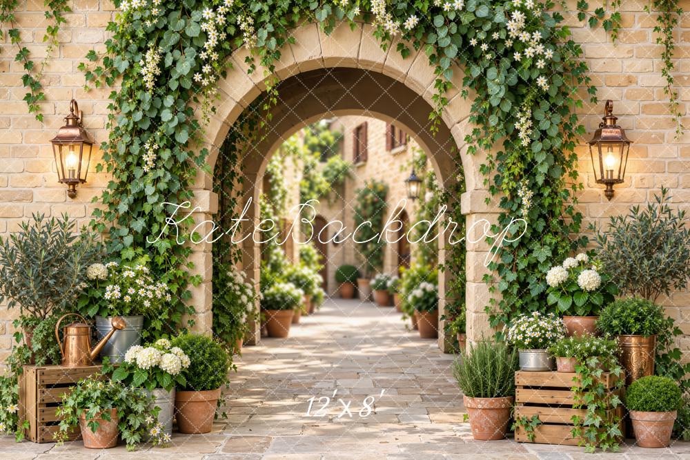 Kate Spring Arch Ivy Garden Flower European Courtyard Printed Backdrop Designed by Emetselch