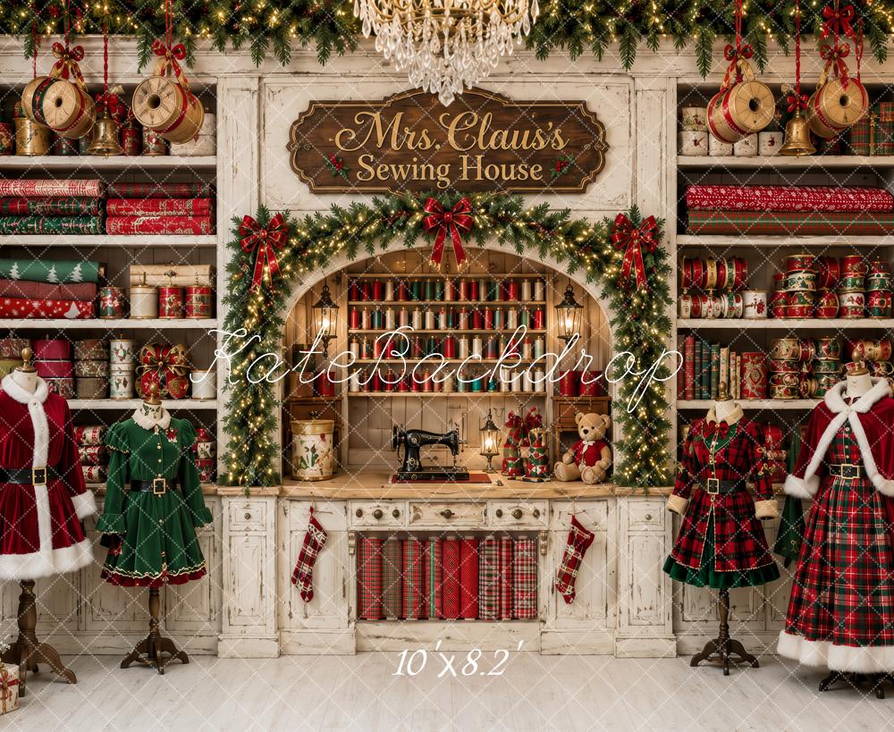 Kate Christmas Mrs. Claus Sewing Room Printed Backdrop Designed by Ashley Paul