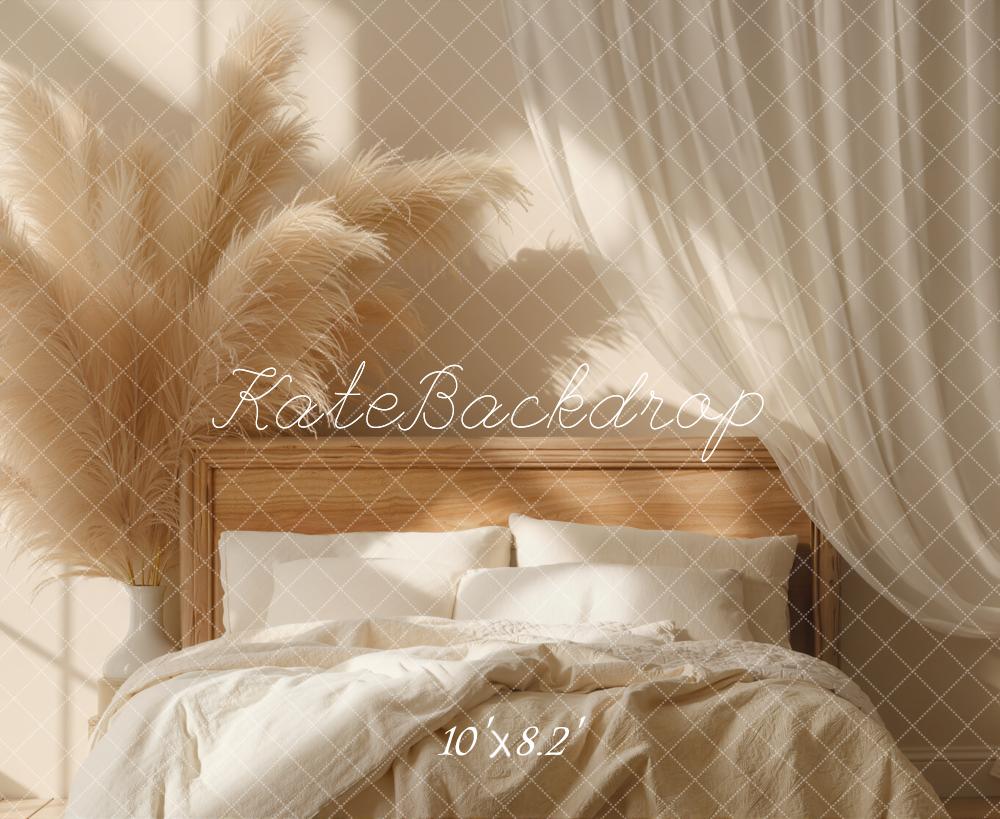 Kate Boho Bed Headboard Pampas Grass Curtain Neutral Backdrop Designed by Emetselch