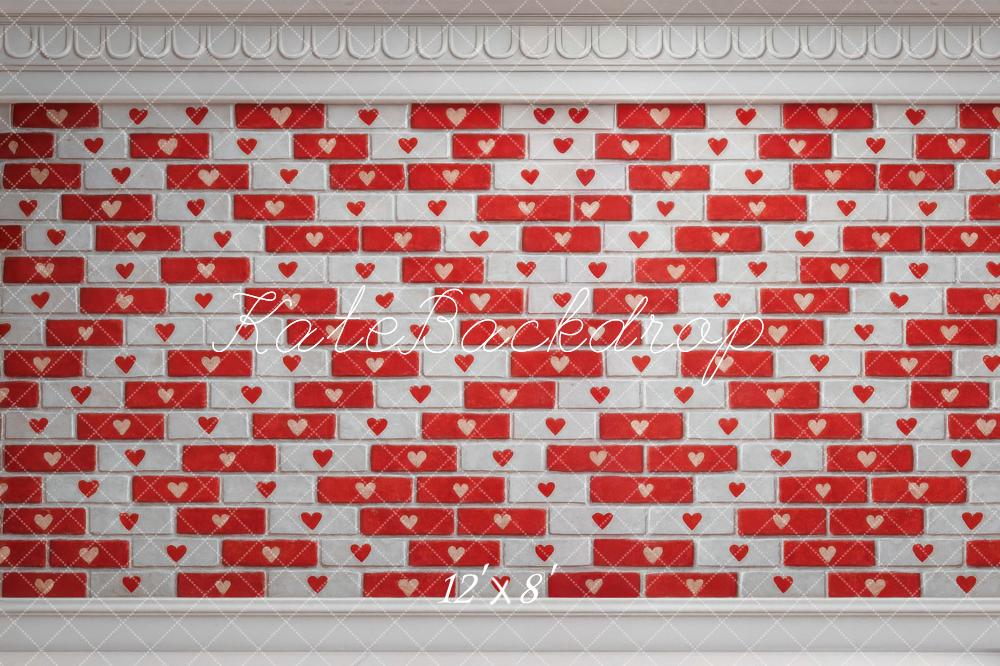 Kate Red Heart Brick Wall Backdrop Designed by Mini MakeBelieve