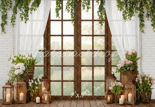 Kate Spring Floral Window Lanterns Printed Backdrop Designed by Emetselch