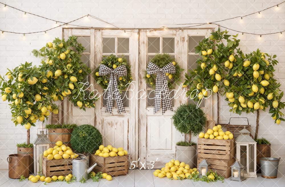 Kate Summer Lemon Tree Rustic Doors Crates Lanterns Printed Backdrop Designed by Emetselch