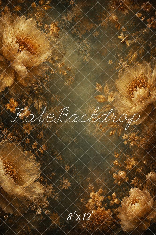 Kate Fine Art The Gilded Veil Floral Flowers Bees Printed Backdrop Designed by Ashley Ward