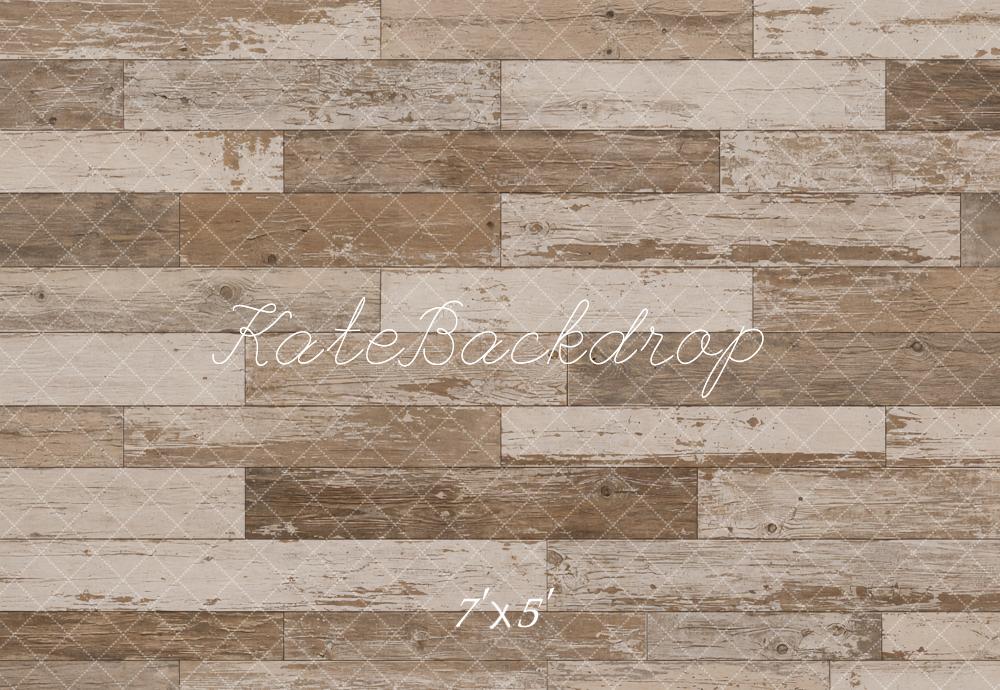 Kate Rustic Brown Weathered Wood Floor Printed Backdrop Designed by Emetselch