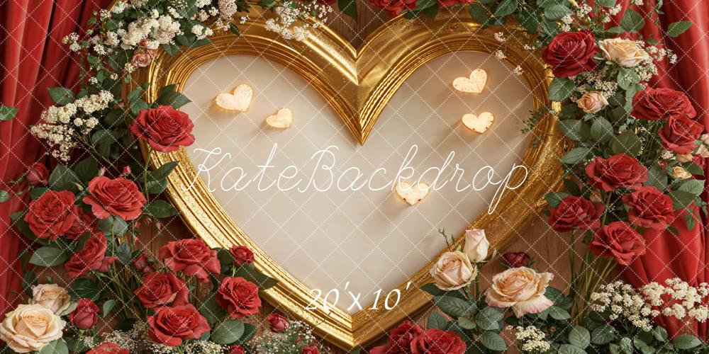 Kate Valentine's Day Heart Frame Red Roses Gold Floral Backdrop Designed by Emetselch