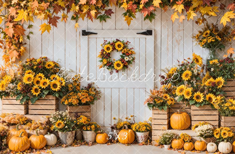 Kate Fall Sunflower Pumpkin Door Wreath Backdrop Designed by Emetselch