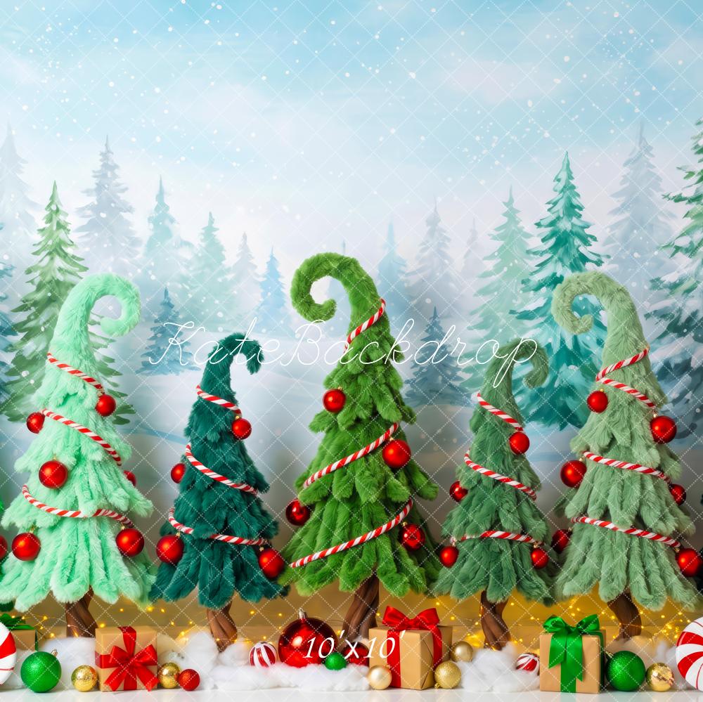 Kate Christmas Whimsical Trees Candy Gifts Snowy Forest Printed Backdrop Designed by Patty Roberts
