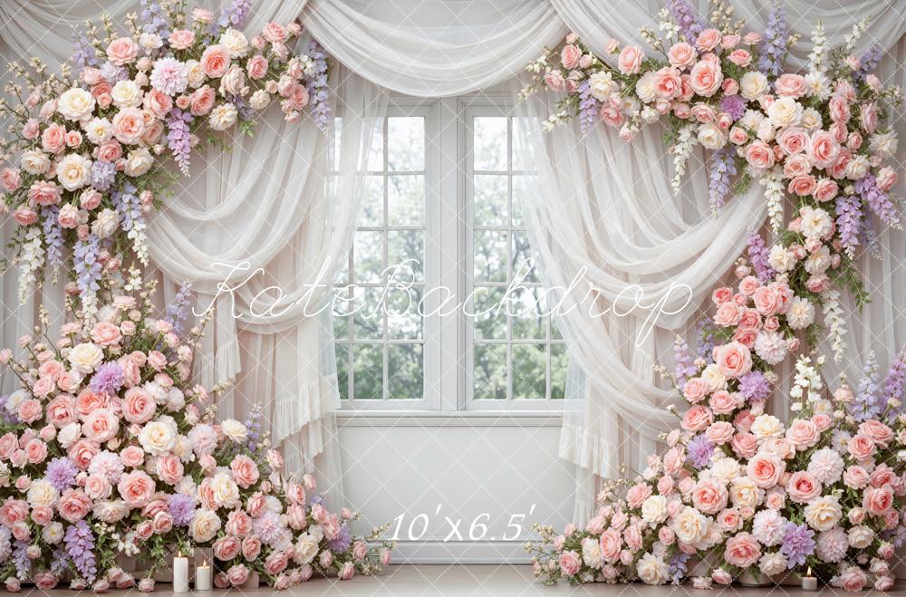 Kate Flower Arch Rose Drapes Window Printed Backdrop Designed by Mini MakeBelieve
