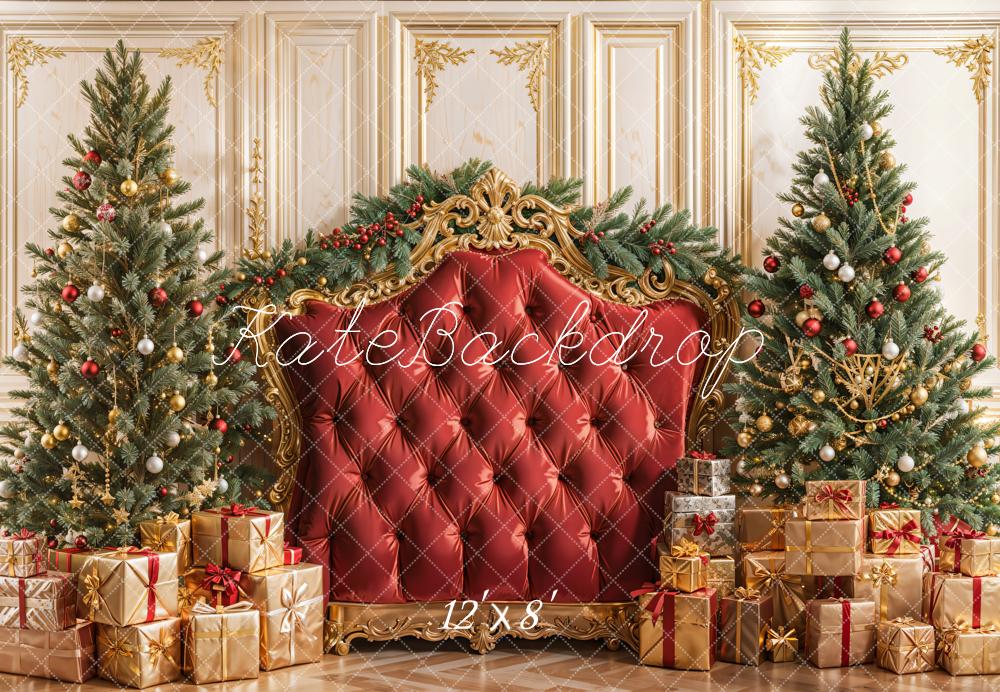 Kate Christmas Tree Red Headboard Upholstered Gifts Backdrop Designed by Emetselch