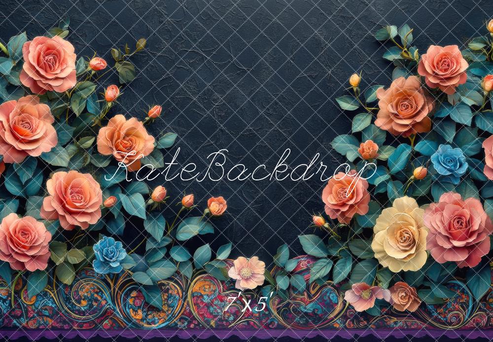 Kate Fine Art Floral Roses Vintage Wall Pattern Backdrop Designed by Mini MakeBelieve