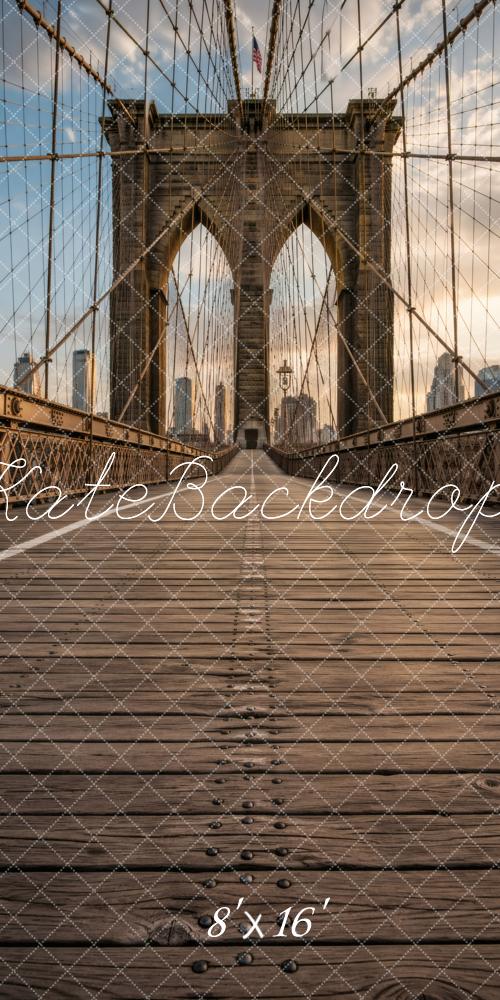 Kate Sweep Bridge Cables Wooden Planks City Skyline Printed Backdrop Designed by Vertigo Productions