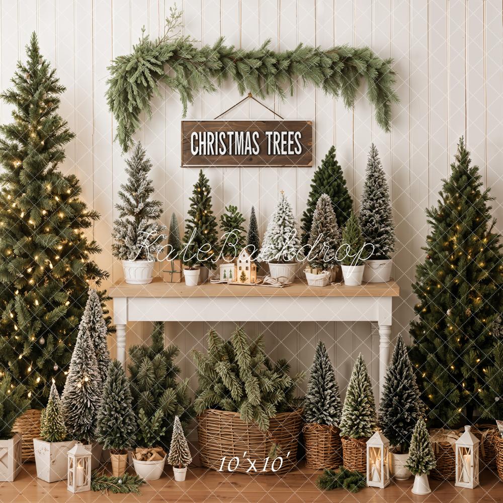 Kate Christmas Trees Pine Garland Basket Lanterns Backdrop Designed by Emetselch