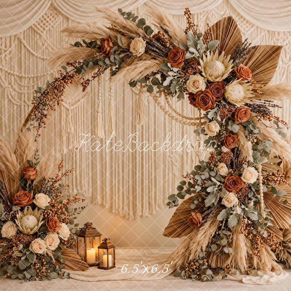 Kate Mother's Day Boho Flower Arch Macrame Lantern Beige Backdrop Designed by Emetselch