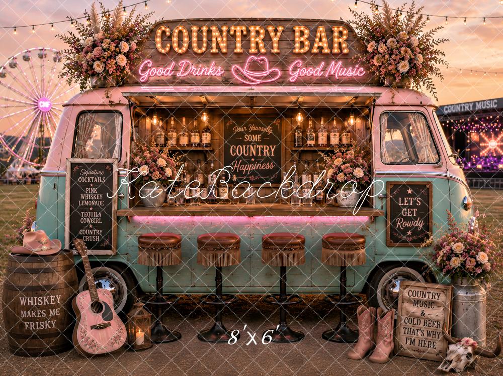 Kate Country Music Bar Pink Floral Van Printed Backdrop Designed by Ashley Paul