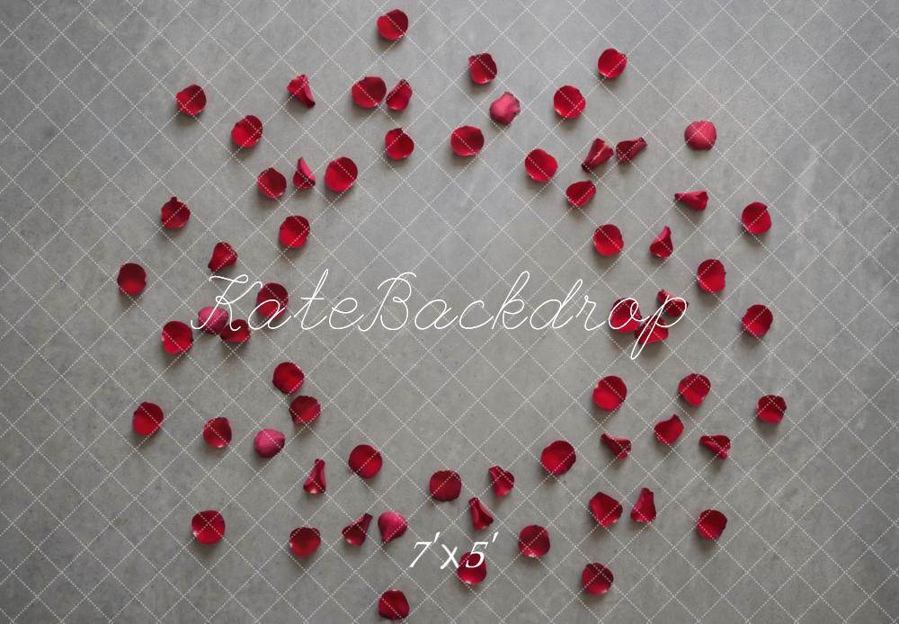 Kate Red Rose Petals on Gray Background Floor Backdrop Designed by Mini MakeBelieve