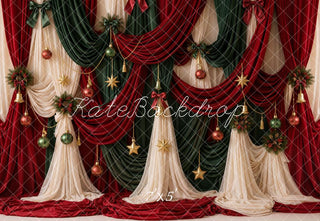 Kate Christmas Red Green Draped Curtains Ornaments Printed Backdrop Designed by Emetselch