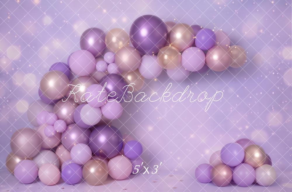 Kate Cake Smash Purple Gold Balloon Arch Bokeh Printed Backdrop Designed by Emetselch