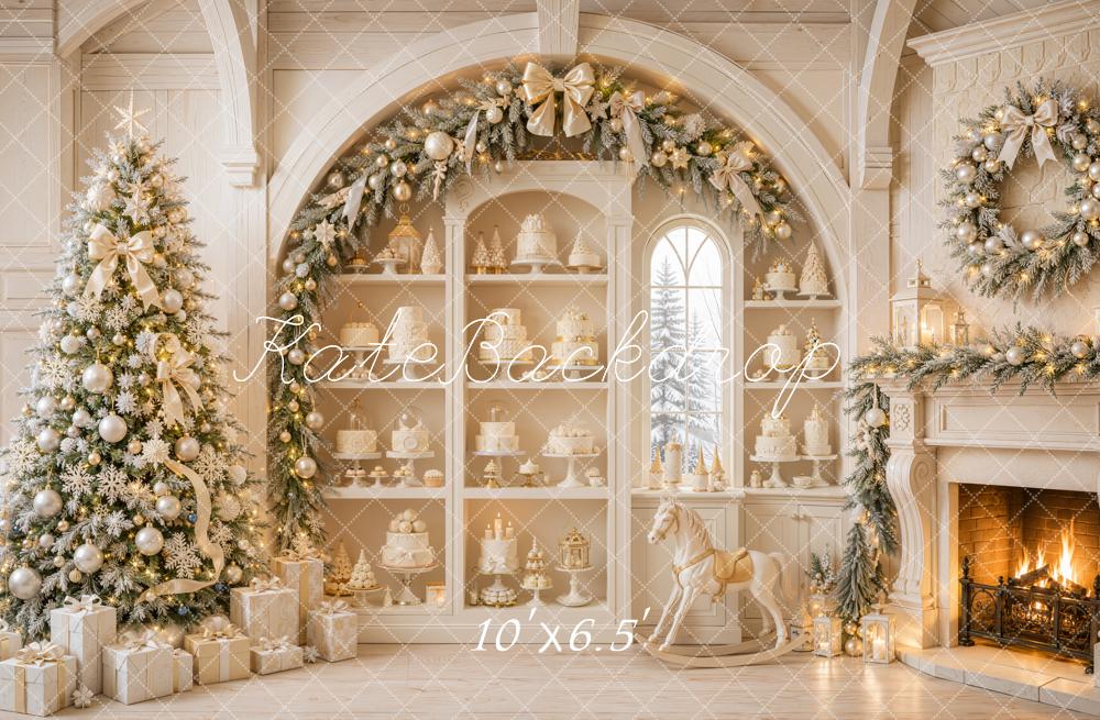 Kate Christmas Tree White Vintage Arch Fireplace Cabinet Cake Printed Backdrop Designed by Emetselch