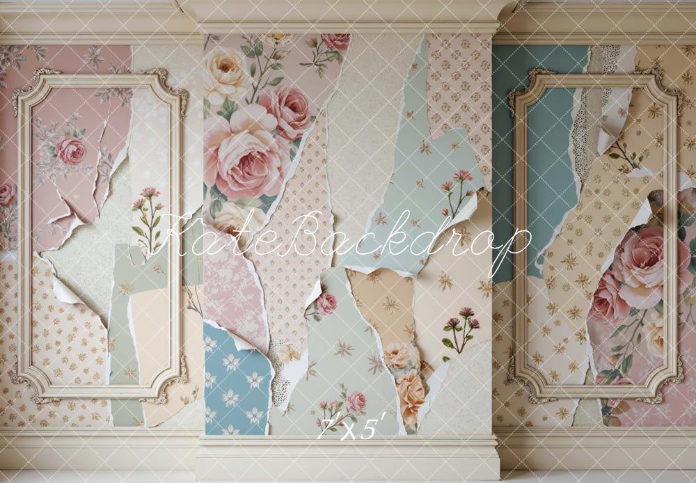 Kate Spring Vintage Floral Wallpaper Collage Backdrop Designed by Mini MakeBelieve