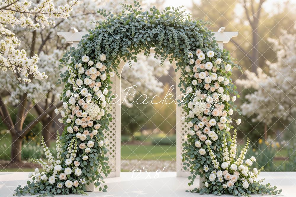 Kate Flower Arch White Roses Greenery Backdrop Designed by Mini MakeBelieve