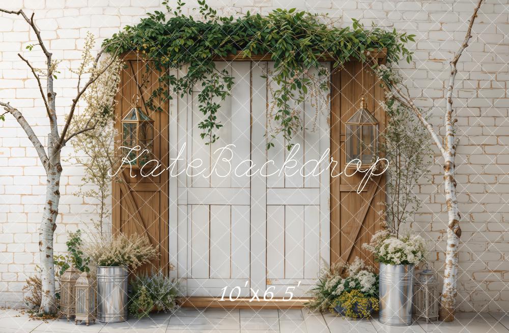Spring Rustic Door Greenery Tree Foto Achtergrond Designed by Emetselch