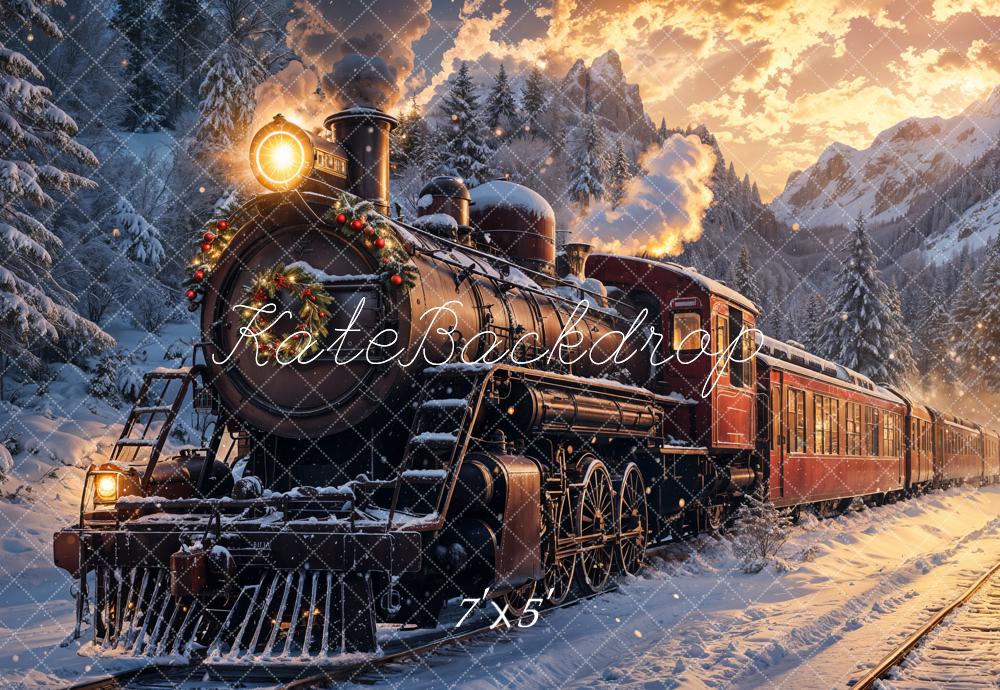 Tren Polar Navideño al Atardecer con Fondo Nevado Diseñado por Emetselch