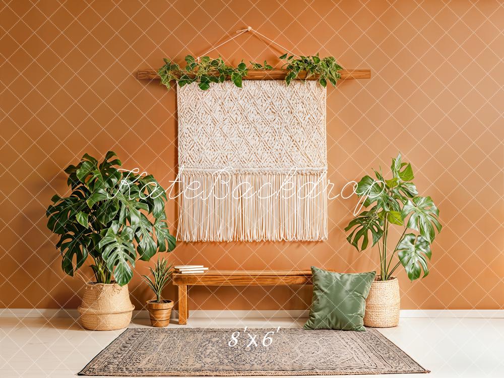 Kate Boho Macrame Wall Hanging and Green Plants Backdrop Designed by Emetselch