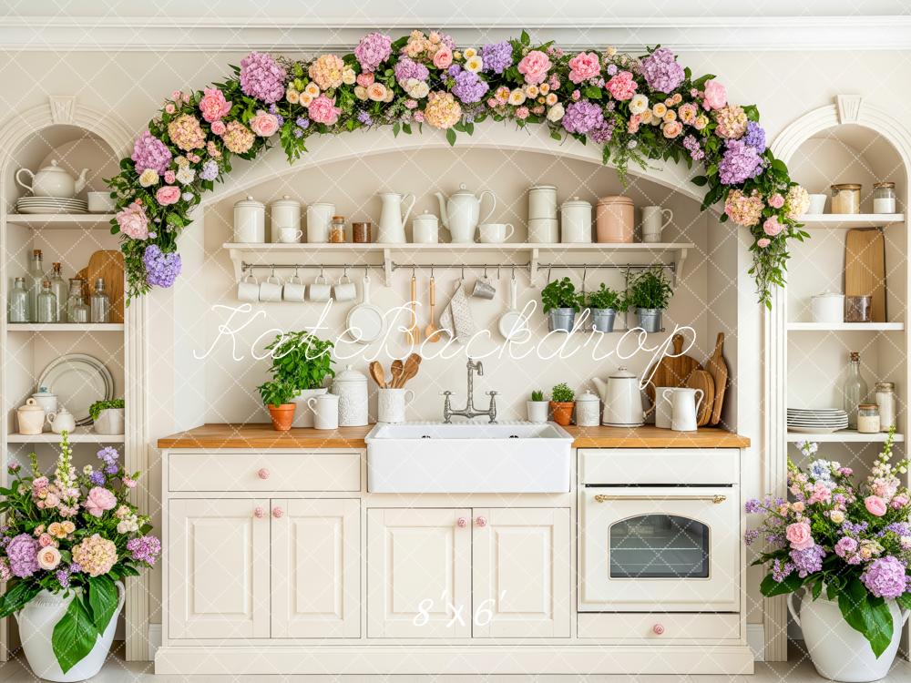 Kate Spring Flower Arch Kitchen Shelves Pastel Decor Backdrop Designed by Patty Roberts