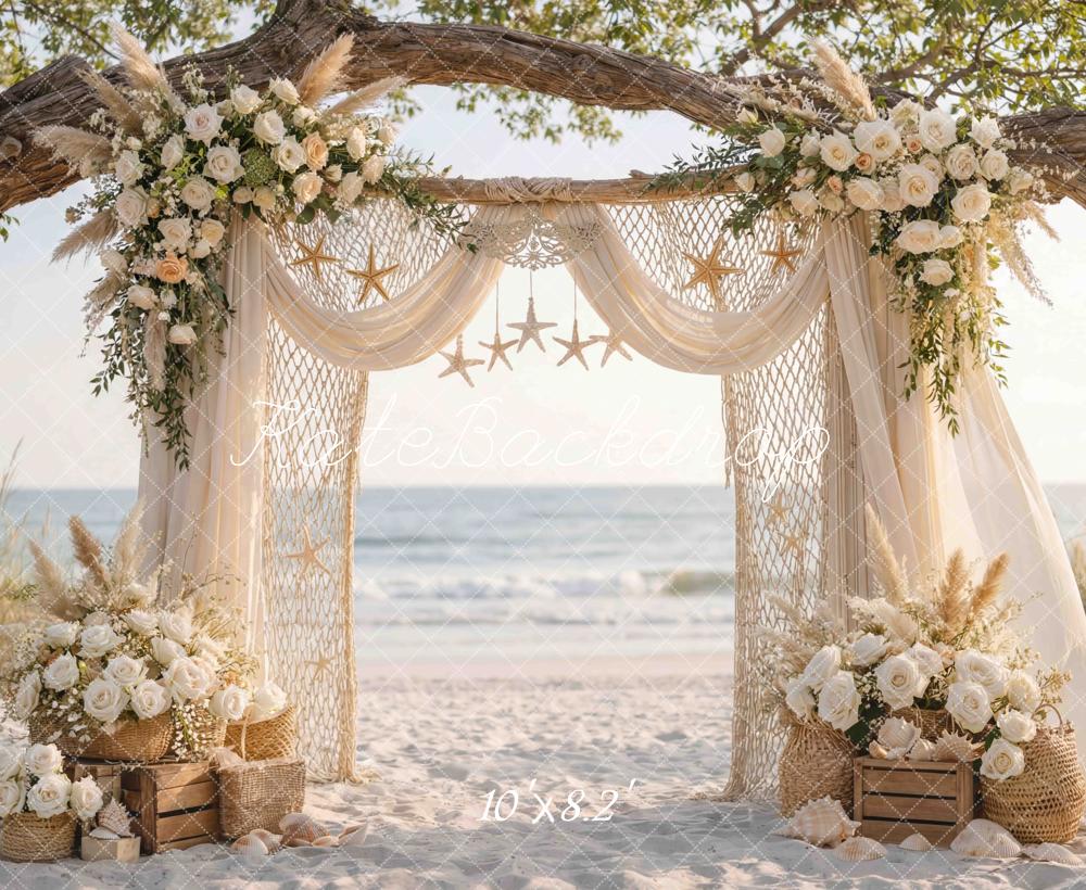 Kate Beach Flower Arch Drapes Starfish Decor Tree Printed Backdrop Designed by Mini MakeBelieve