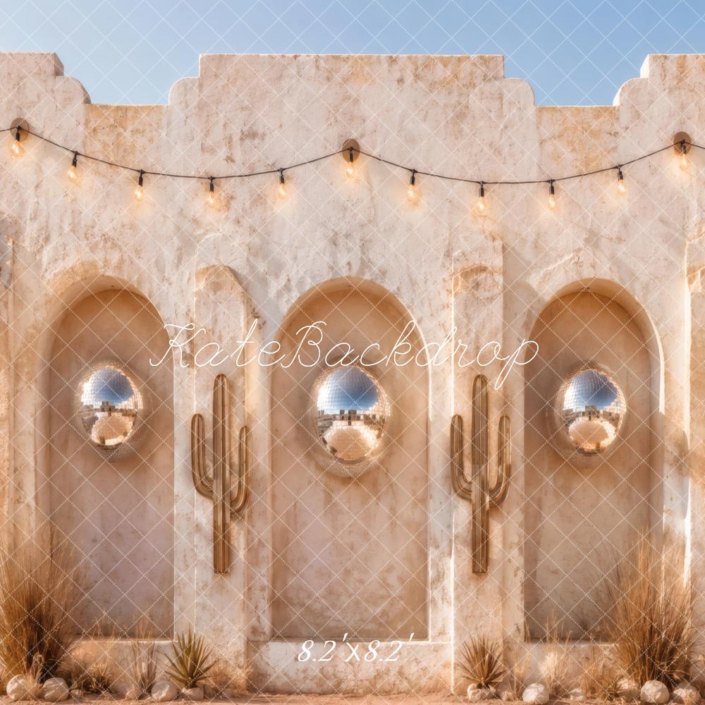 Kate Desert Arched Wall Disco Ball Cactus Printed Backdrop Designed by Vertigo Productions