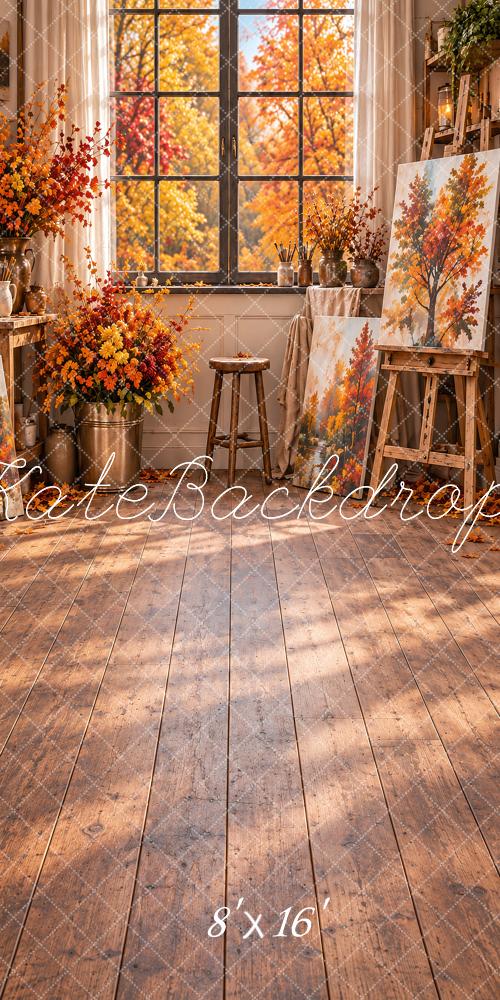 Kate Sweep Fall Floral Art Studio Window Printed Backdrop Designed by Vertigo Productions