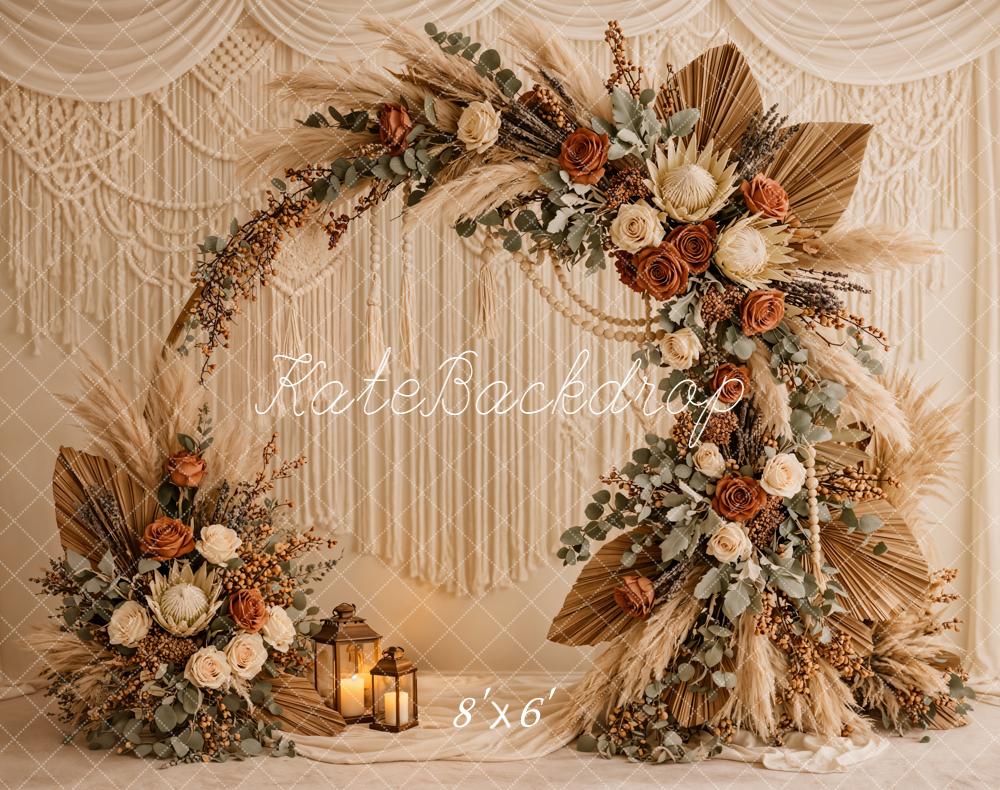 Kate Mother's Day Boho Flower Arch Macrame Lantern Beige Backdrop Designed by Emetselch