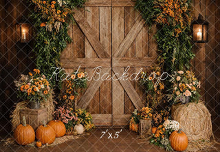Fondo de Puerta de Granero con Calabazas Florales de Otoño Diseñado por Emetselch