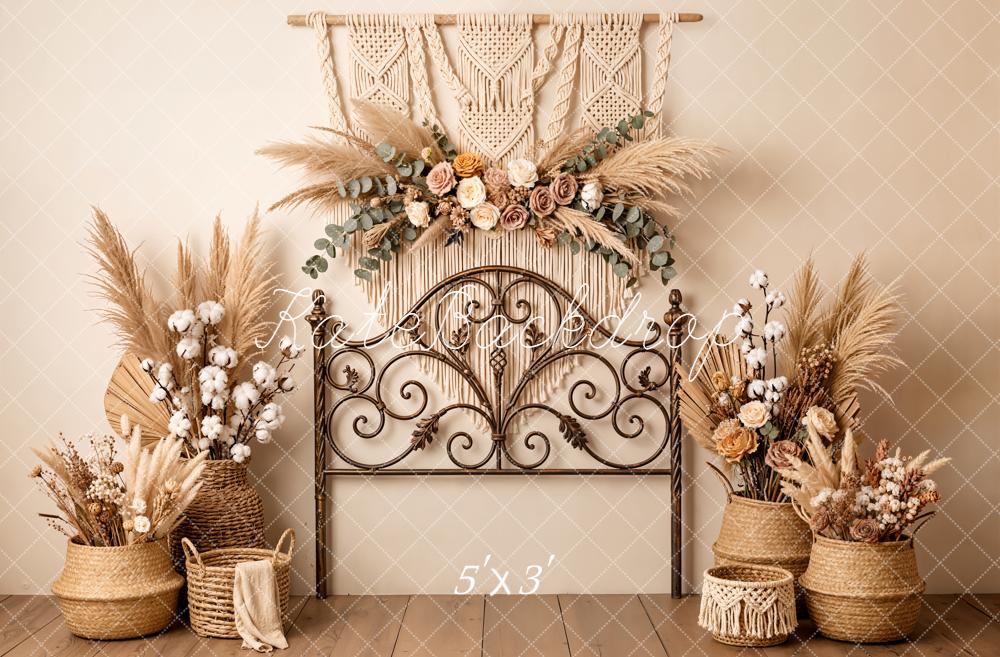 Kate Boho Headboard Macrame Dried Flowers Pampas Grass Beige Backdrop Designed by Emetselch