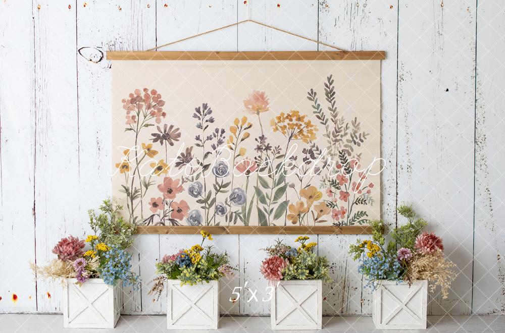 Kate Cake Smash Wildflower White Wood Printed Backdrop Designed by Mandy Ringe Photography