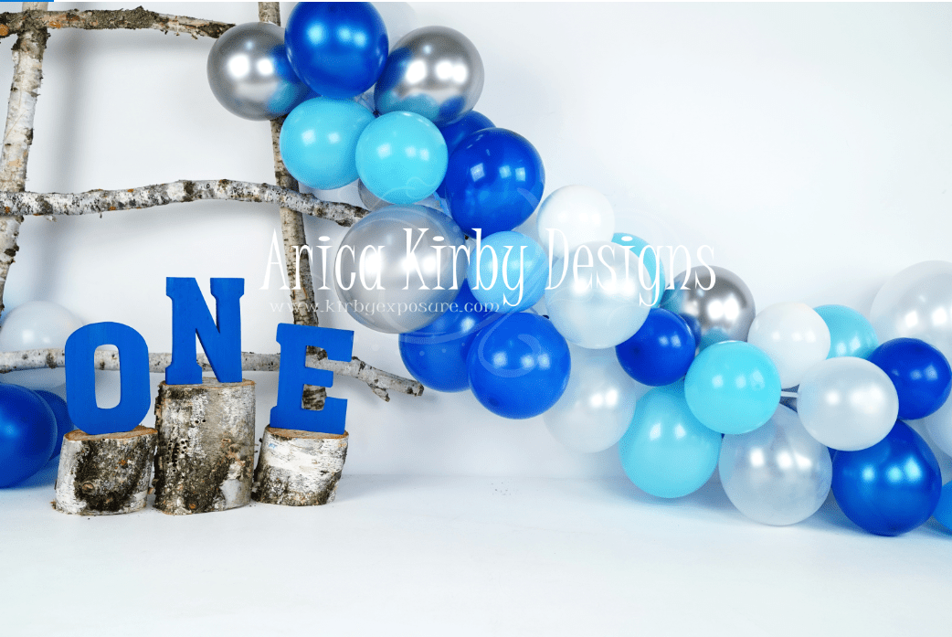 Katebackdrop£ºKate Birchy Blue Balloons First Birthday Backdrop Designed by Arica Kirby